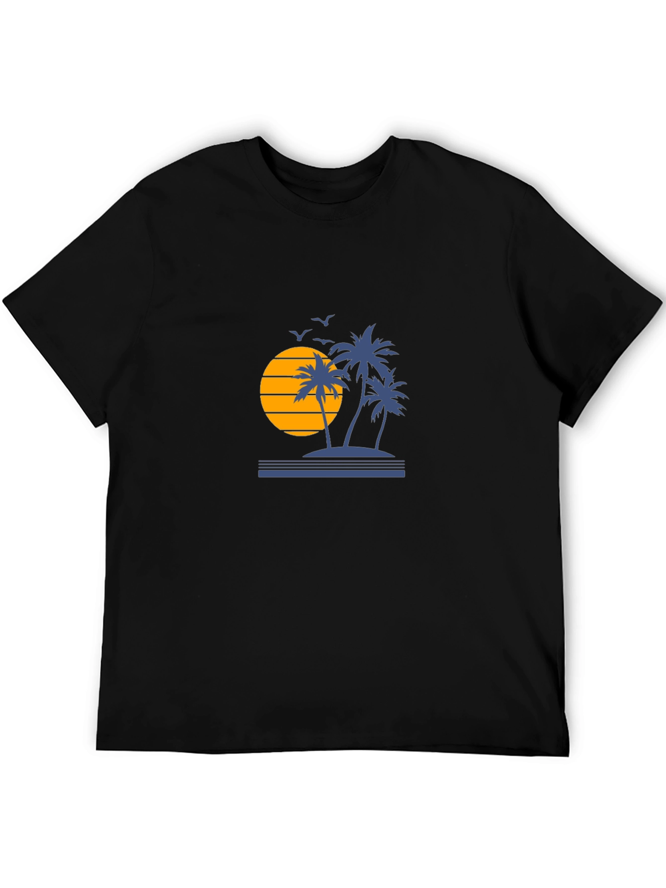 Sunset Palm Tree Graphic Tee - Black