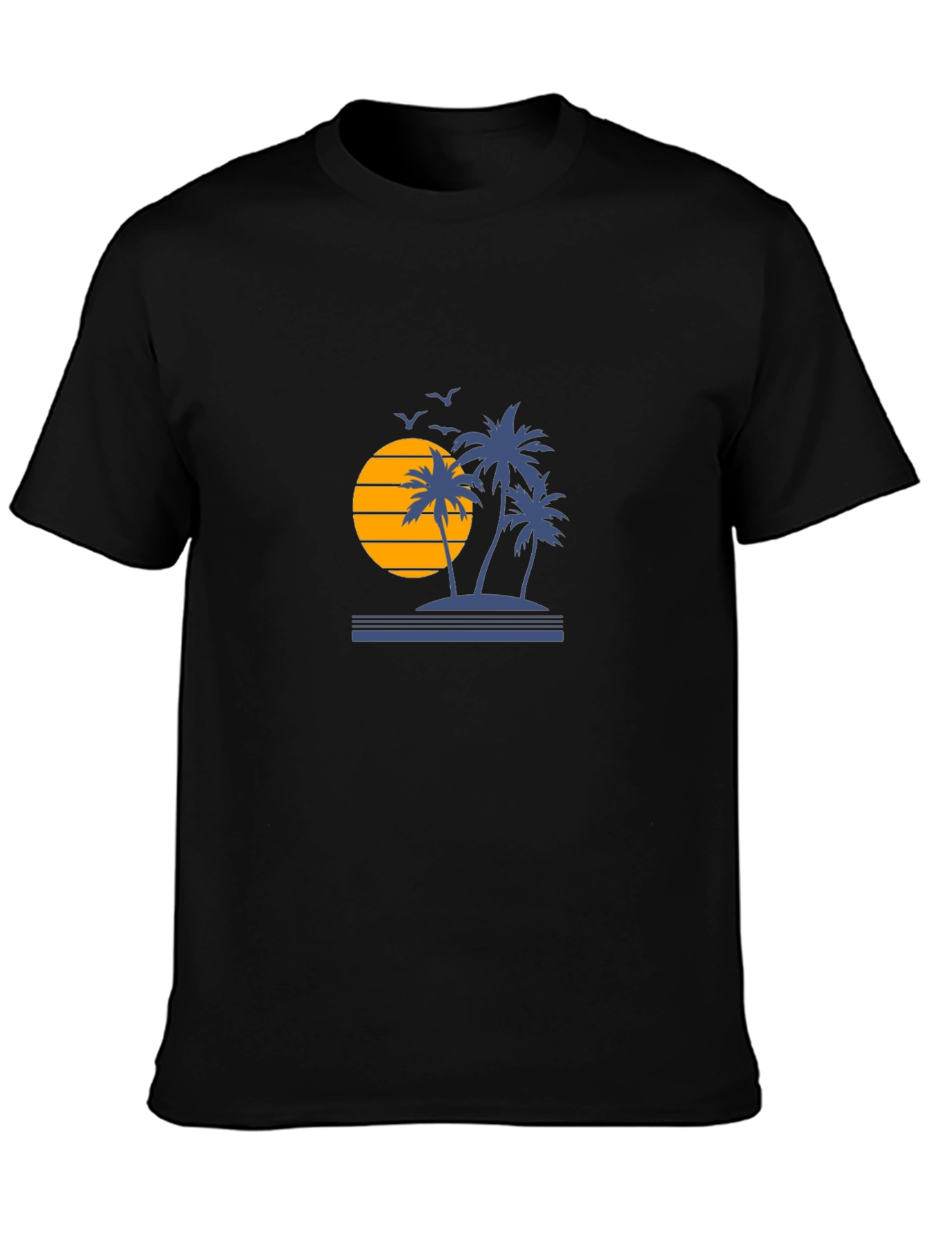 Sunset Palm Tree Graphic Tee - Black