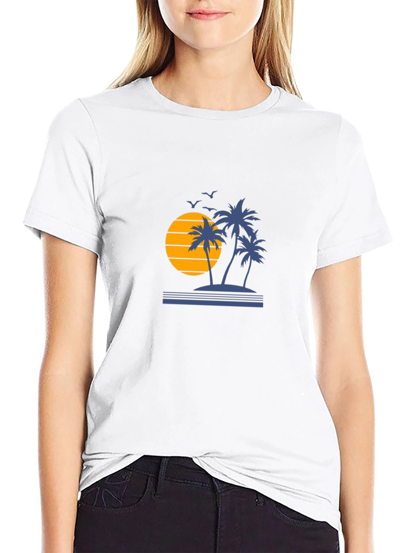 Sunset Palm Tree Graphic Tee - Black