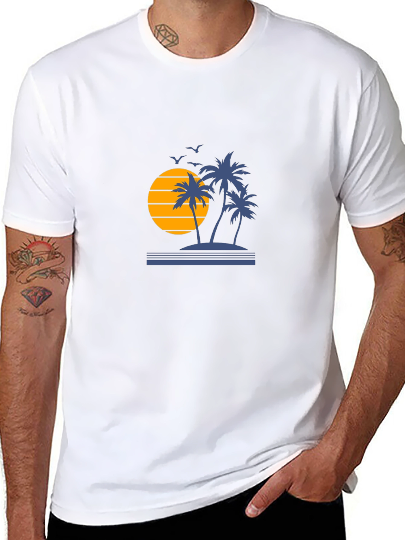 Sunset Palm Tree Graphic Tee - Black