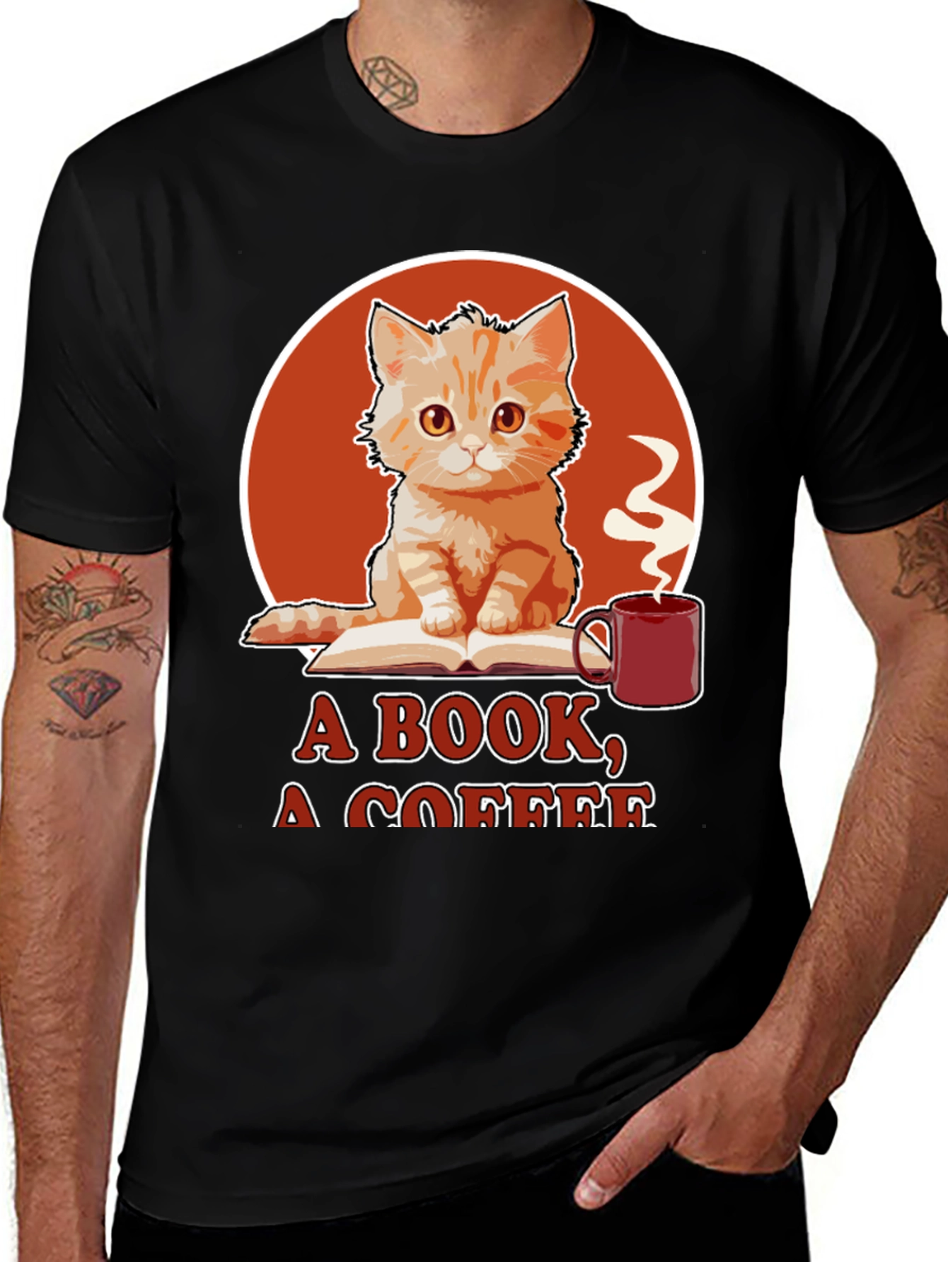 Cat Book Coffee Graphic Tee