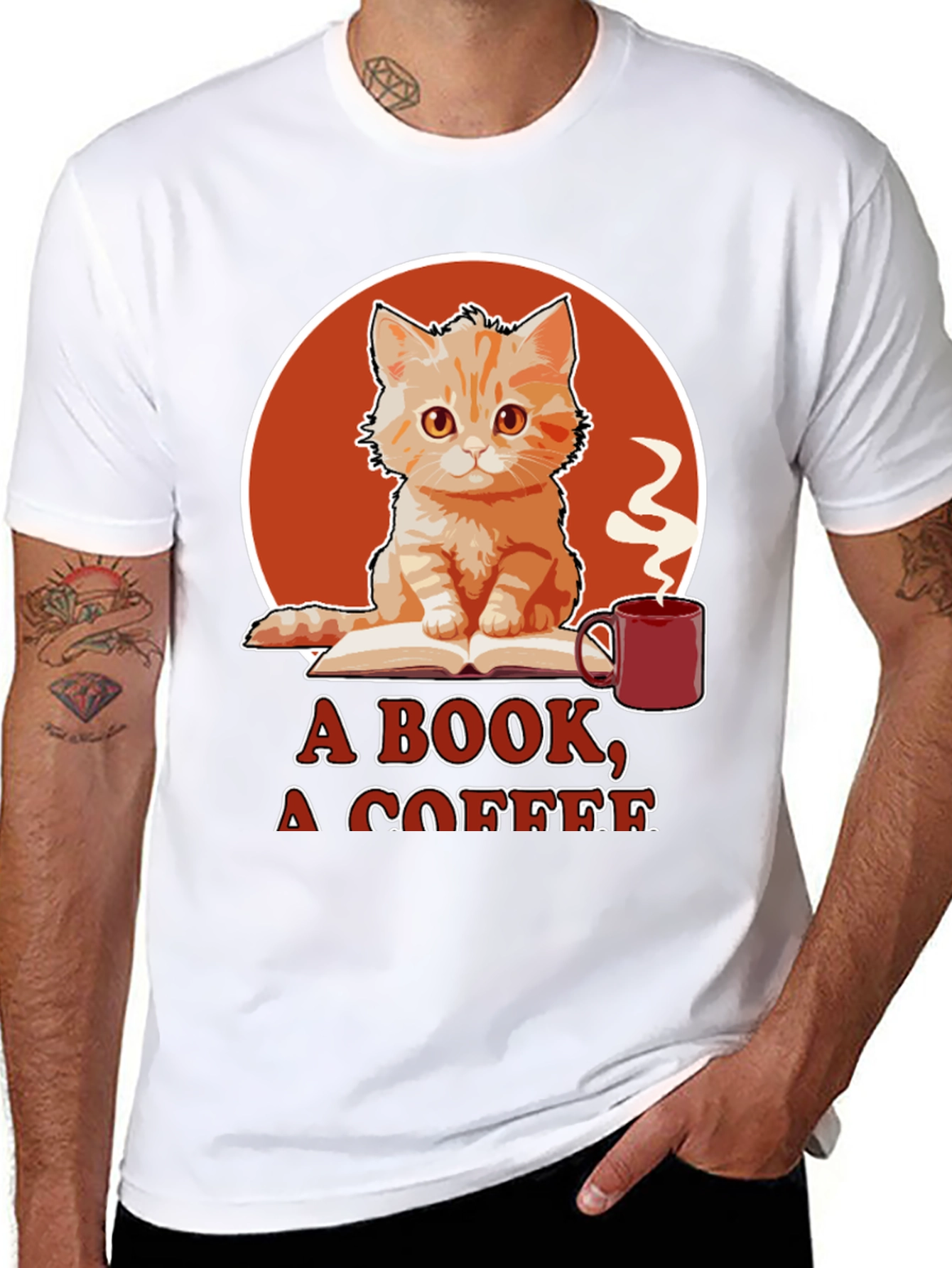 Cat Book Coffee Graphic Tee