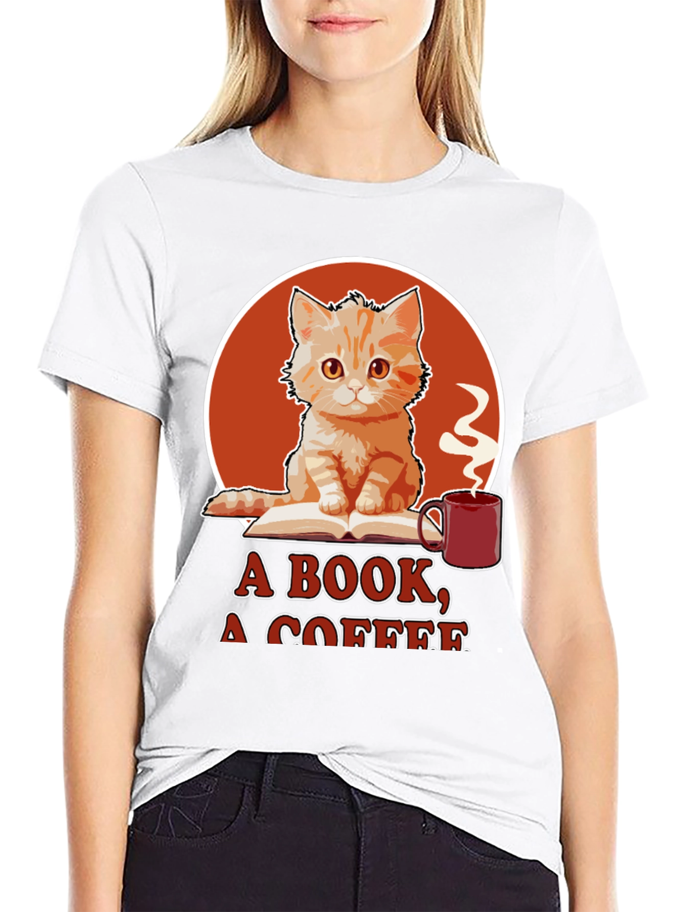Cat Book Coffee Graphic Tee