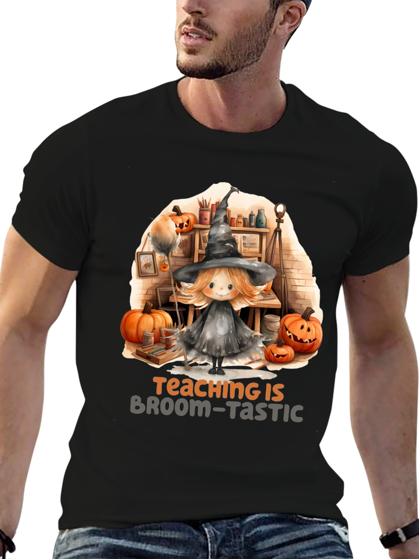 Broom-Tastic Teacher Halloween Graphic Tee