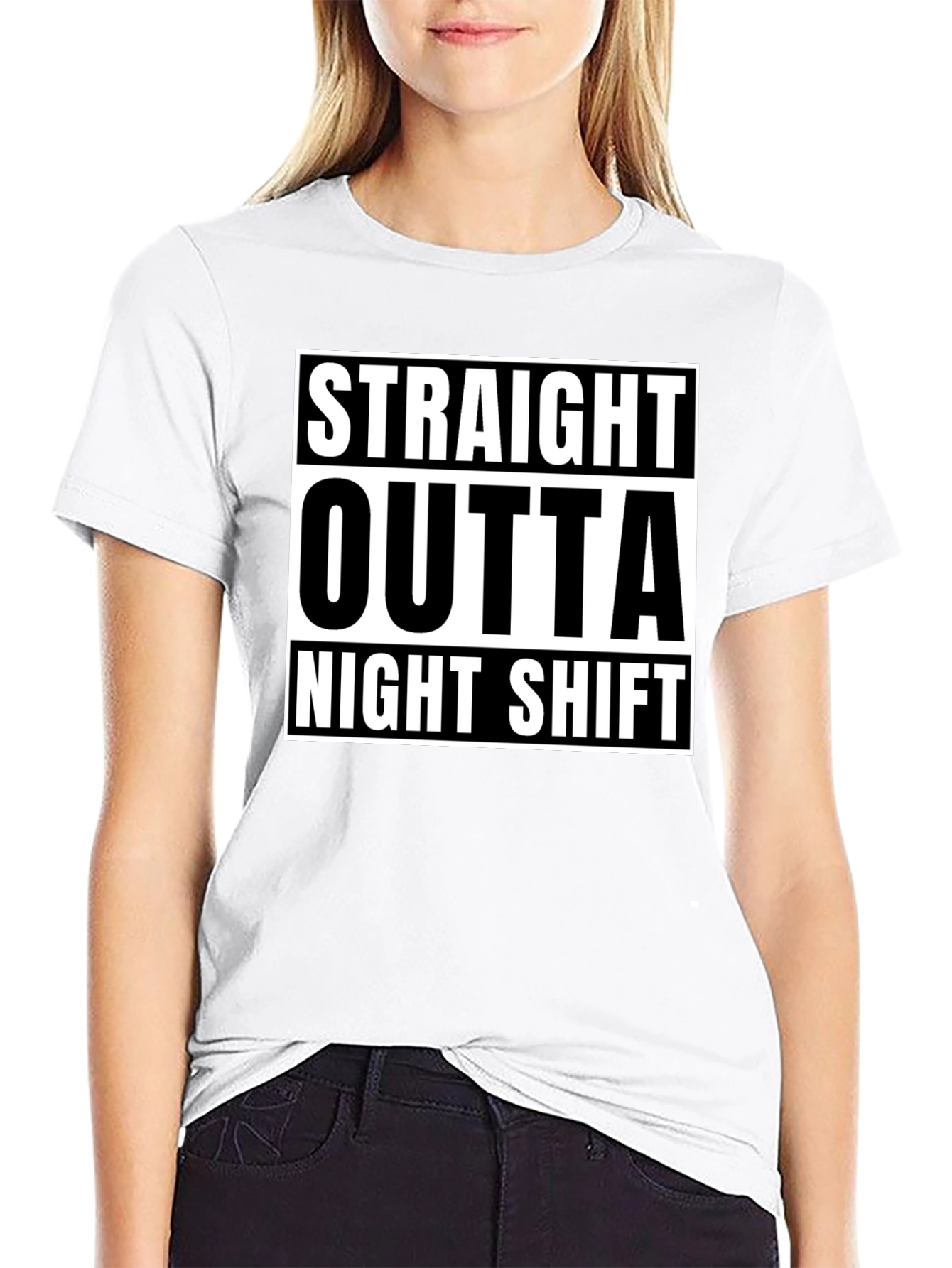 Straight Outta Night Shift Black Graphic T-Shirt