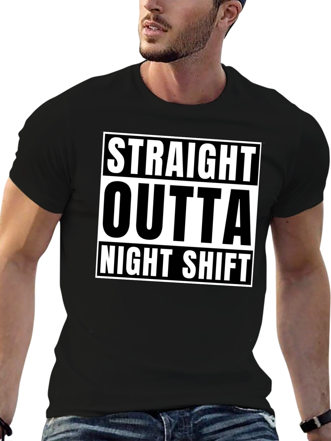 Straight Outta Night Shift Black Graphic T-Shirt