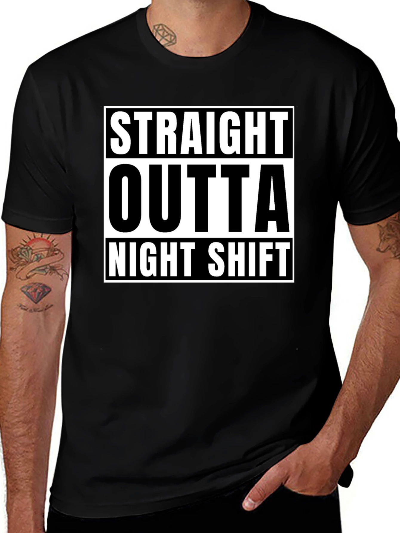 Straight Outta Night Shift Black Graphic T-Shirt