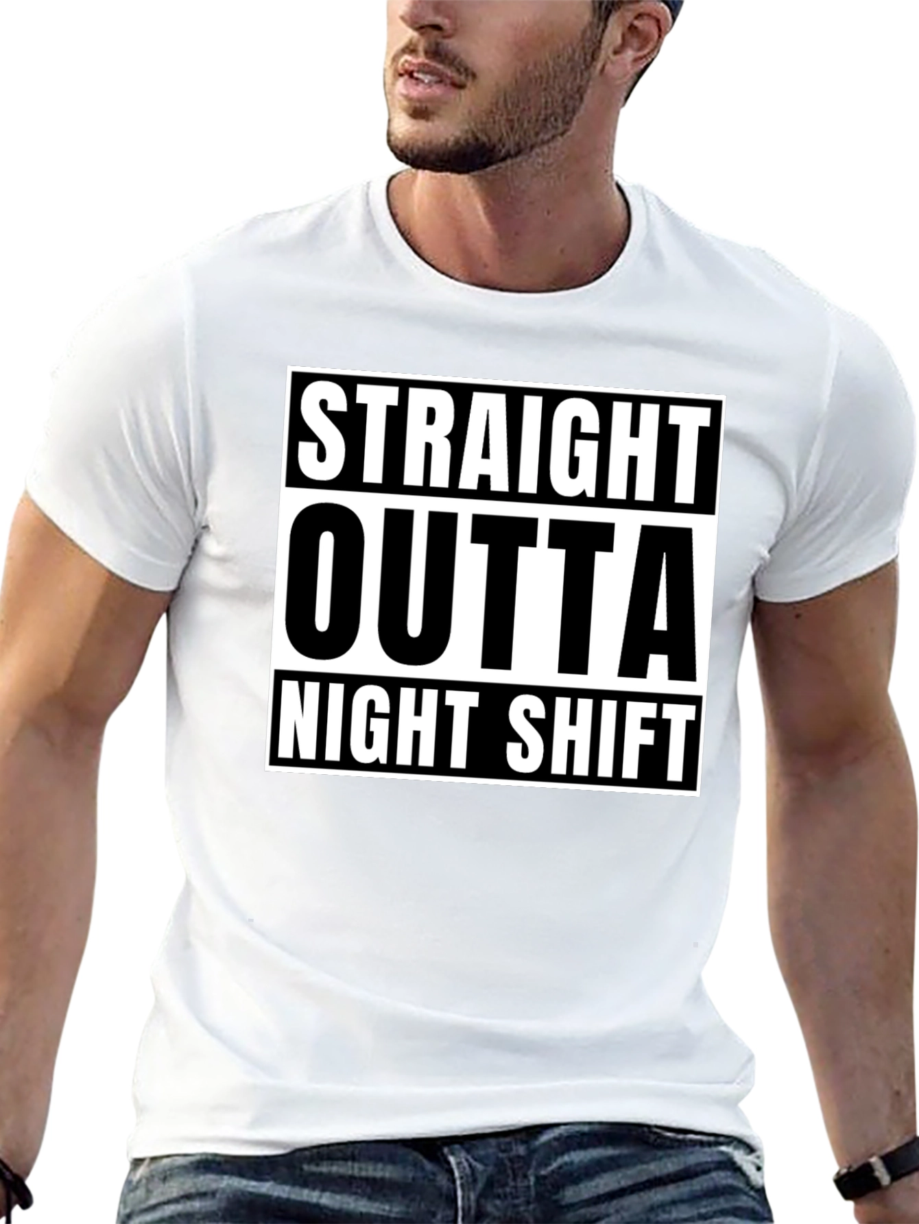 Straight Outta Night Shift Black Graphic T-Shirt