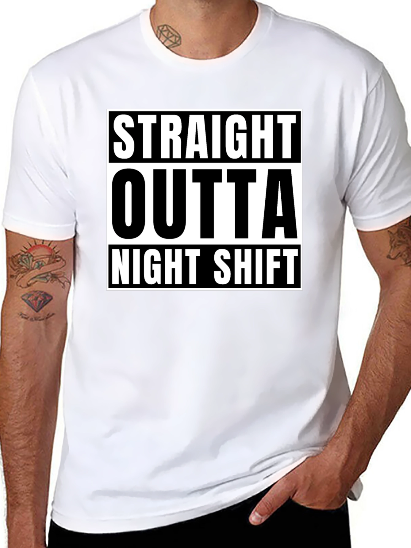 Straight Outta Night Shift Black Graphic T-Shirt