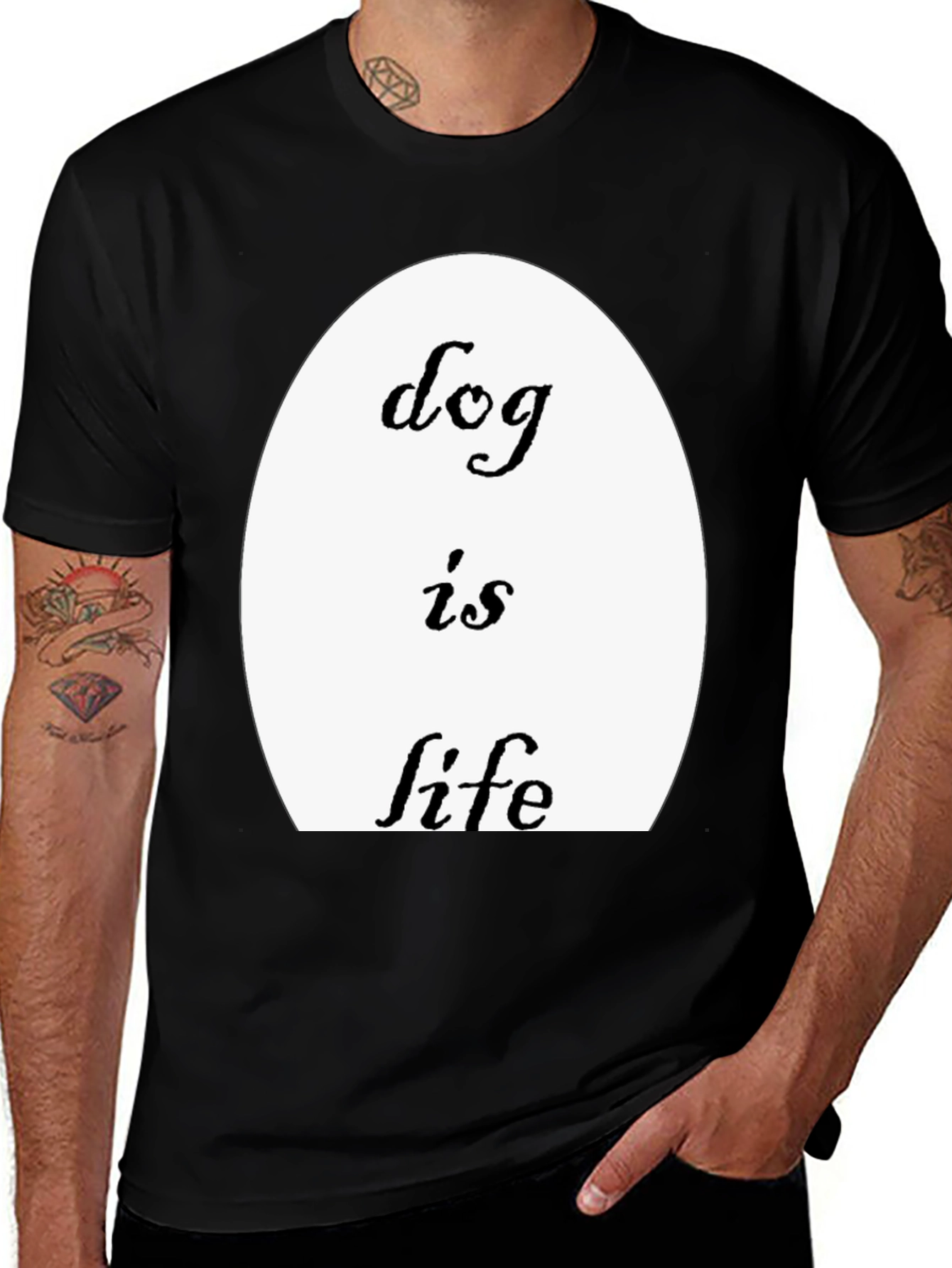 Dog Is Life T-Shirt - Black Crew Neck Tee