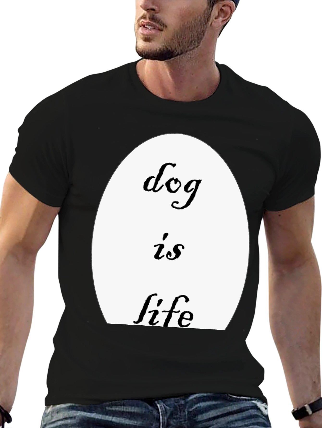 Dog Is Life T-Shirt - Black Crew Neck Tee