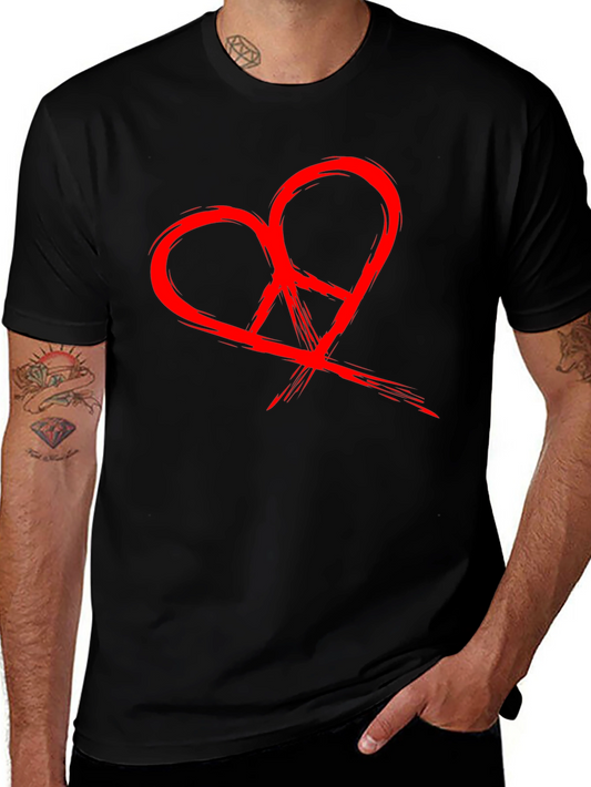 Heart Peace Sign Graphic Black T-Shirt