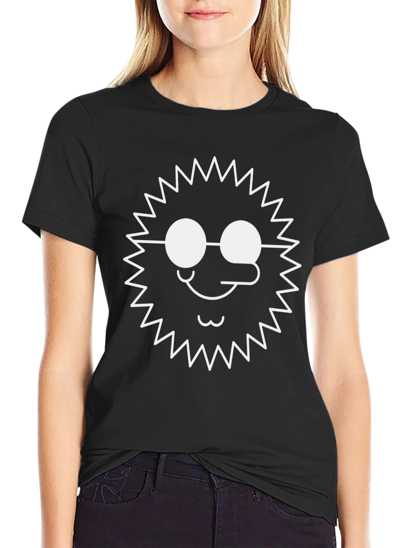 Funny Graphic T-Shirt - Sun with Glasses - Black