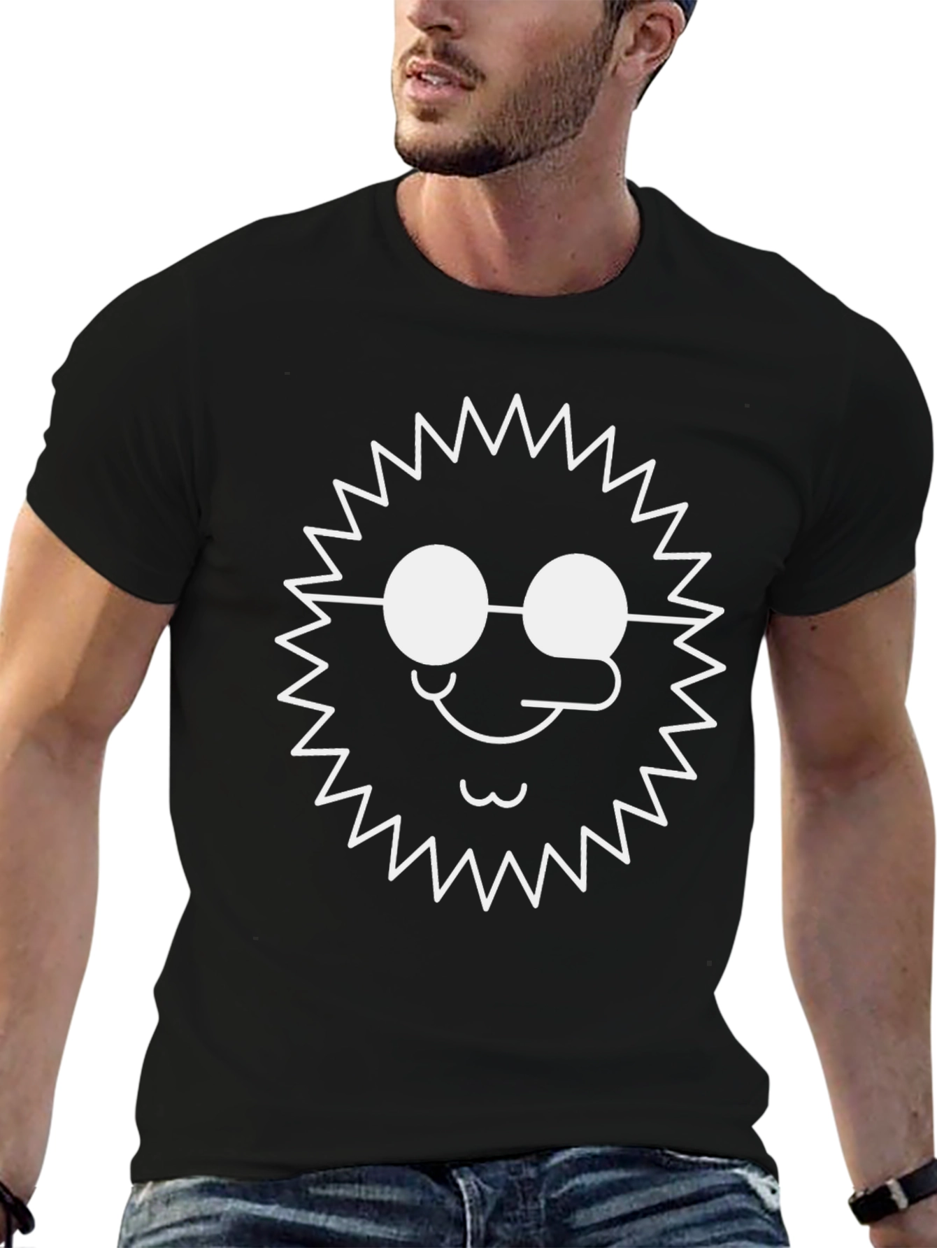 Funny Graphic T-Shirt - Sun with Glasses - Black