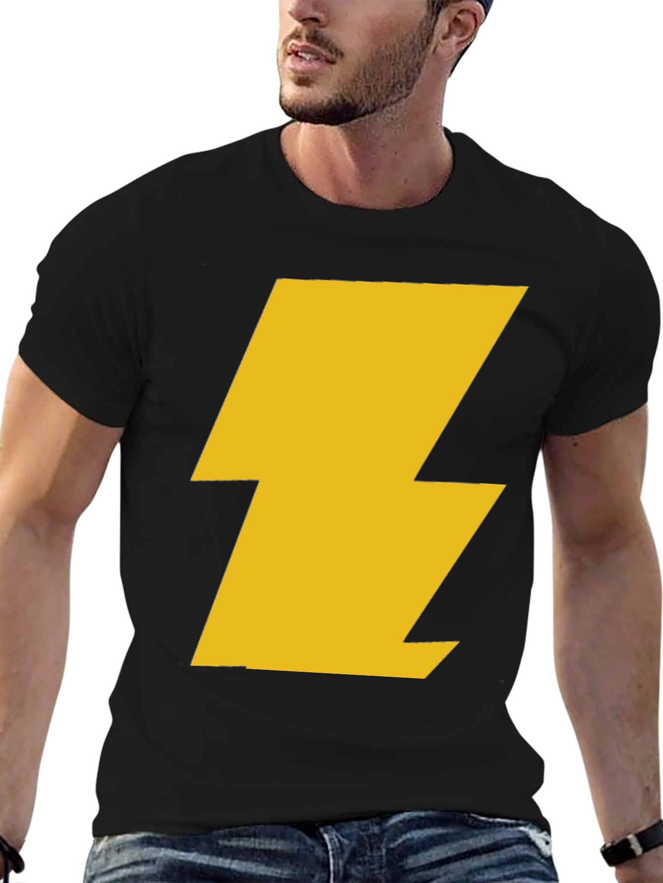 Black T-Shirt with Gold Lightning Bolt
