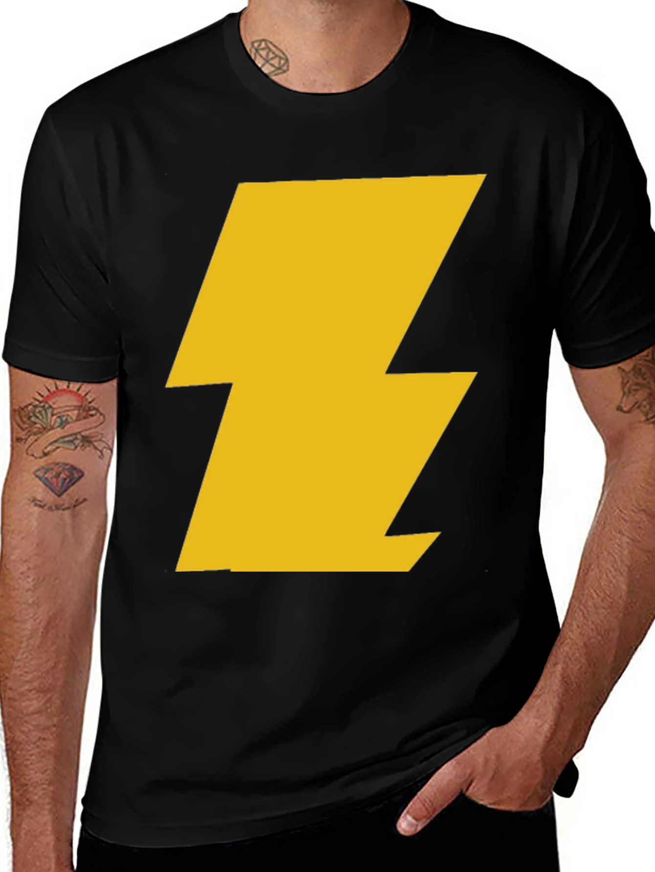 Black T-Shirt with Gold Lightning Bolt