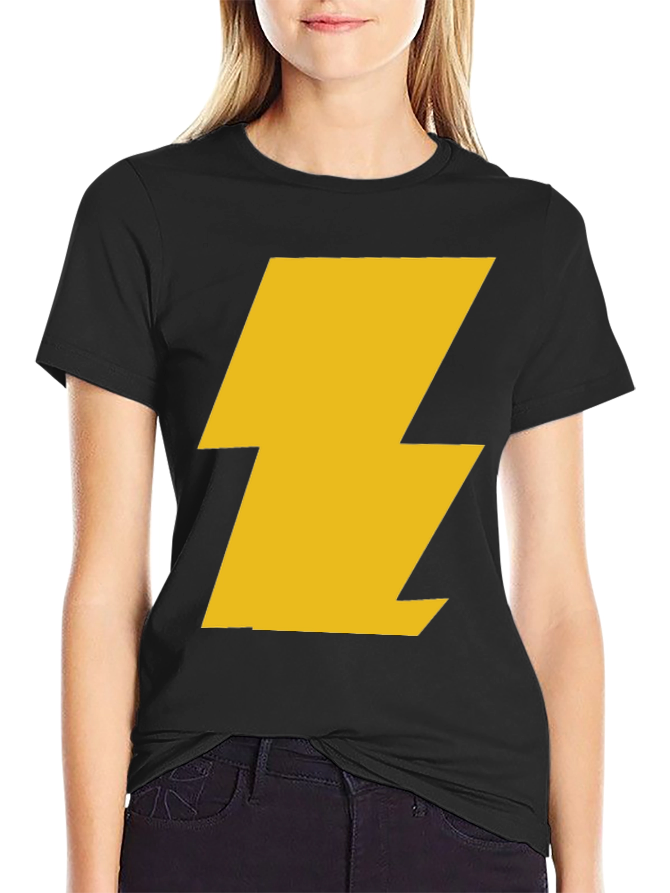 Black T-Shirt with Gold Lightning Bolt