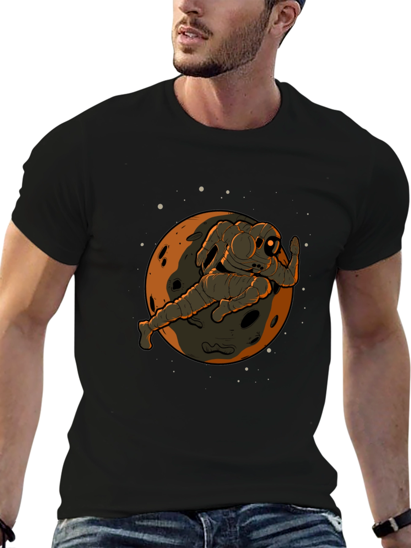 Astronaut Moon Graphic Black T-Shirt