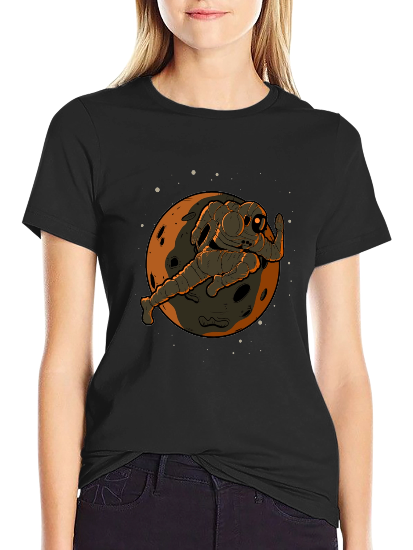 Astronaut Moon Graphic Black T-Shirt
