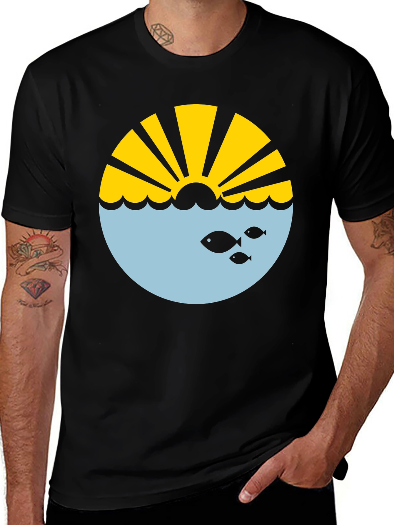 Sunrise Ocean Graphic Tee - Stylish Black T-Shirt