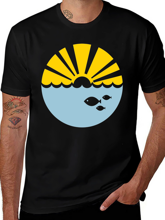 Sunrise Ocean Graphic Tee - Stylish Black T-Shirt