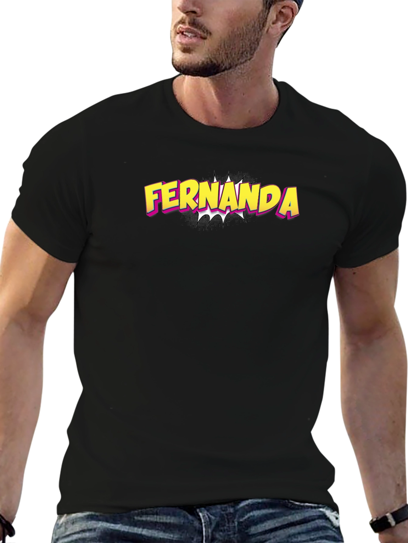Fernanda Comic Style T-Shirt - Black Crew Neck Tee