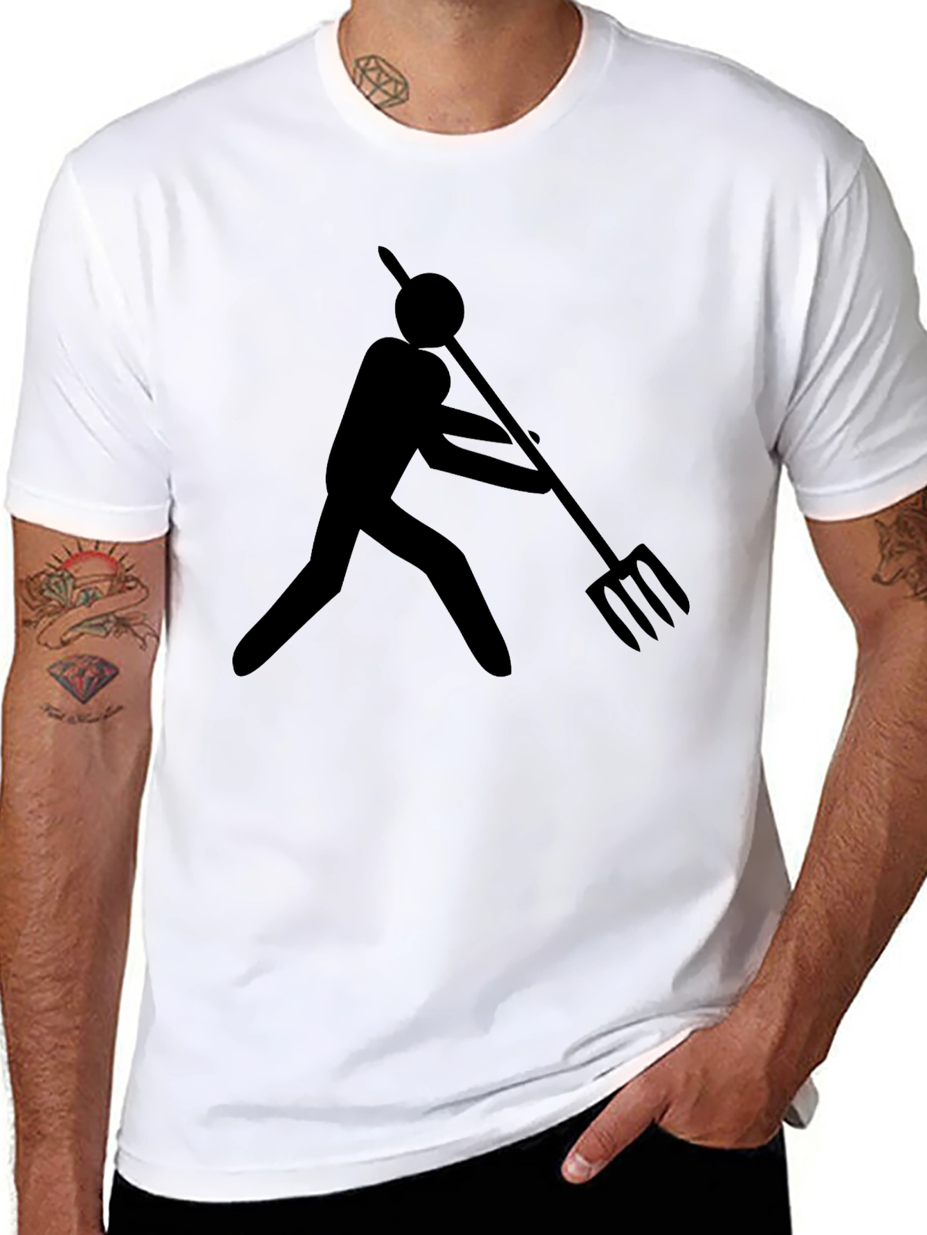 Abstract Stick Figure Pitchfork Graphic Tee