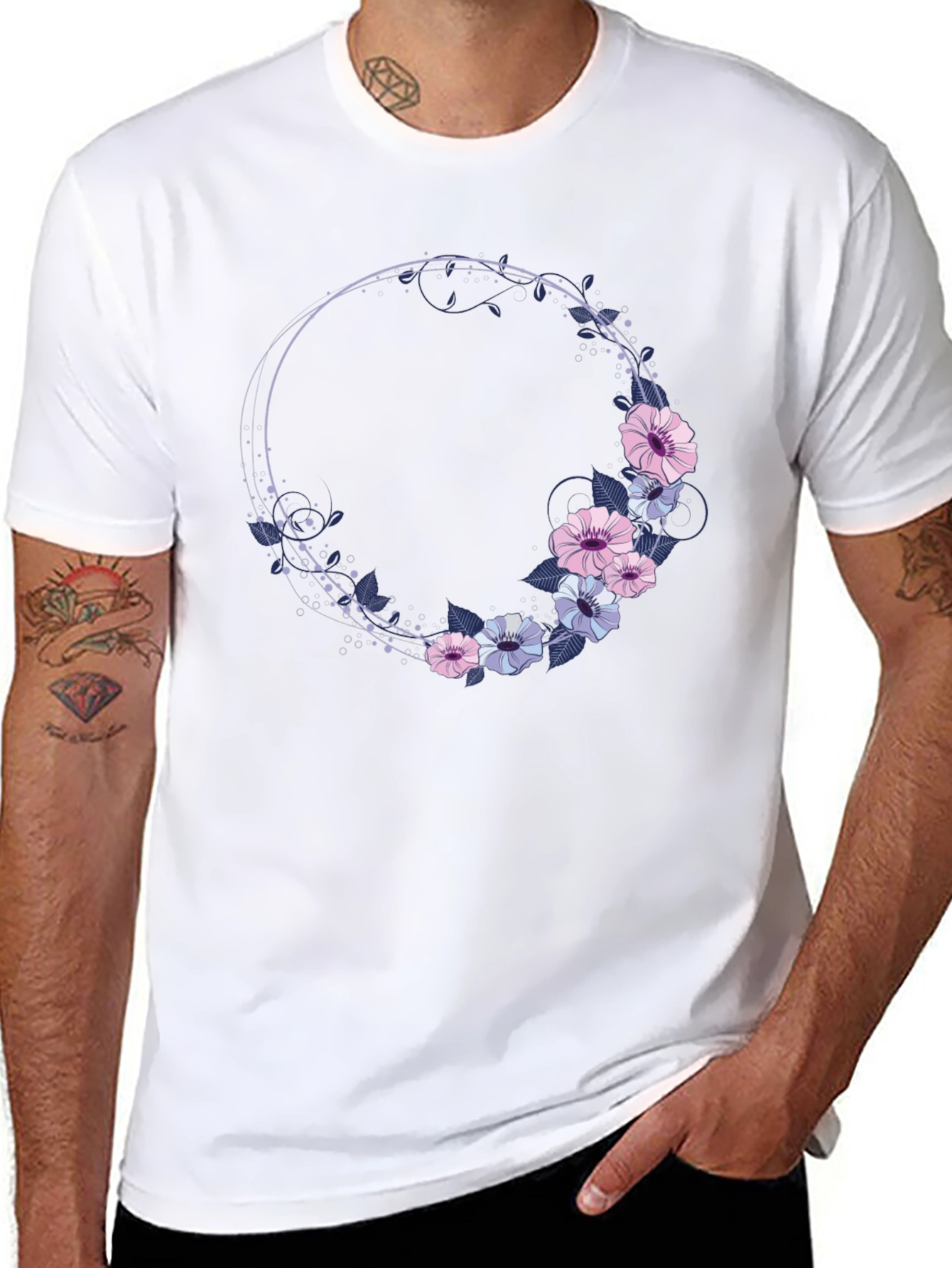 Floral Wreath Graphic T-Shirt - Stylish Comfort