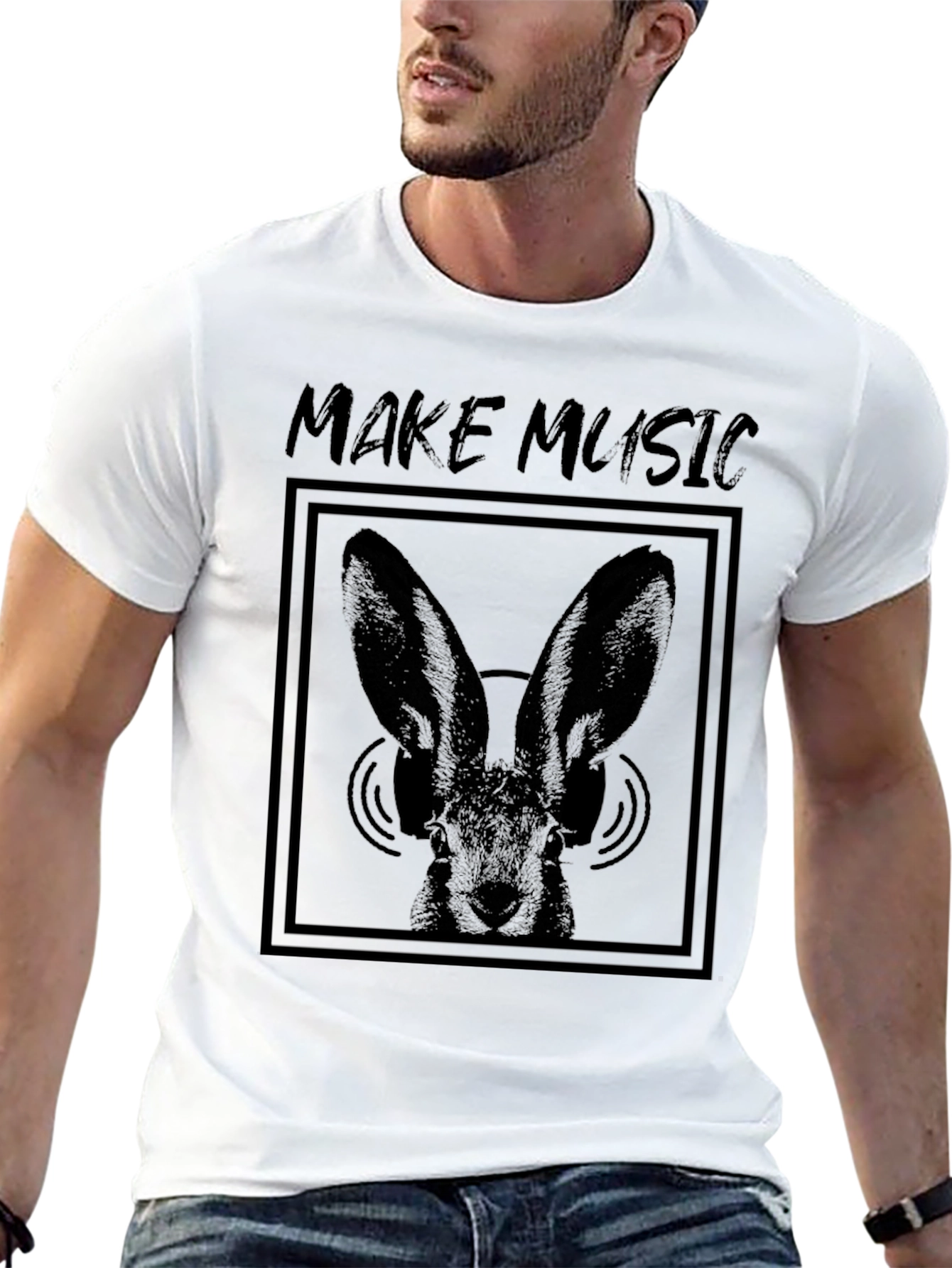 Make Music Bunny Graphic Tee - Black