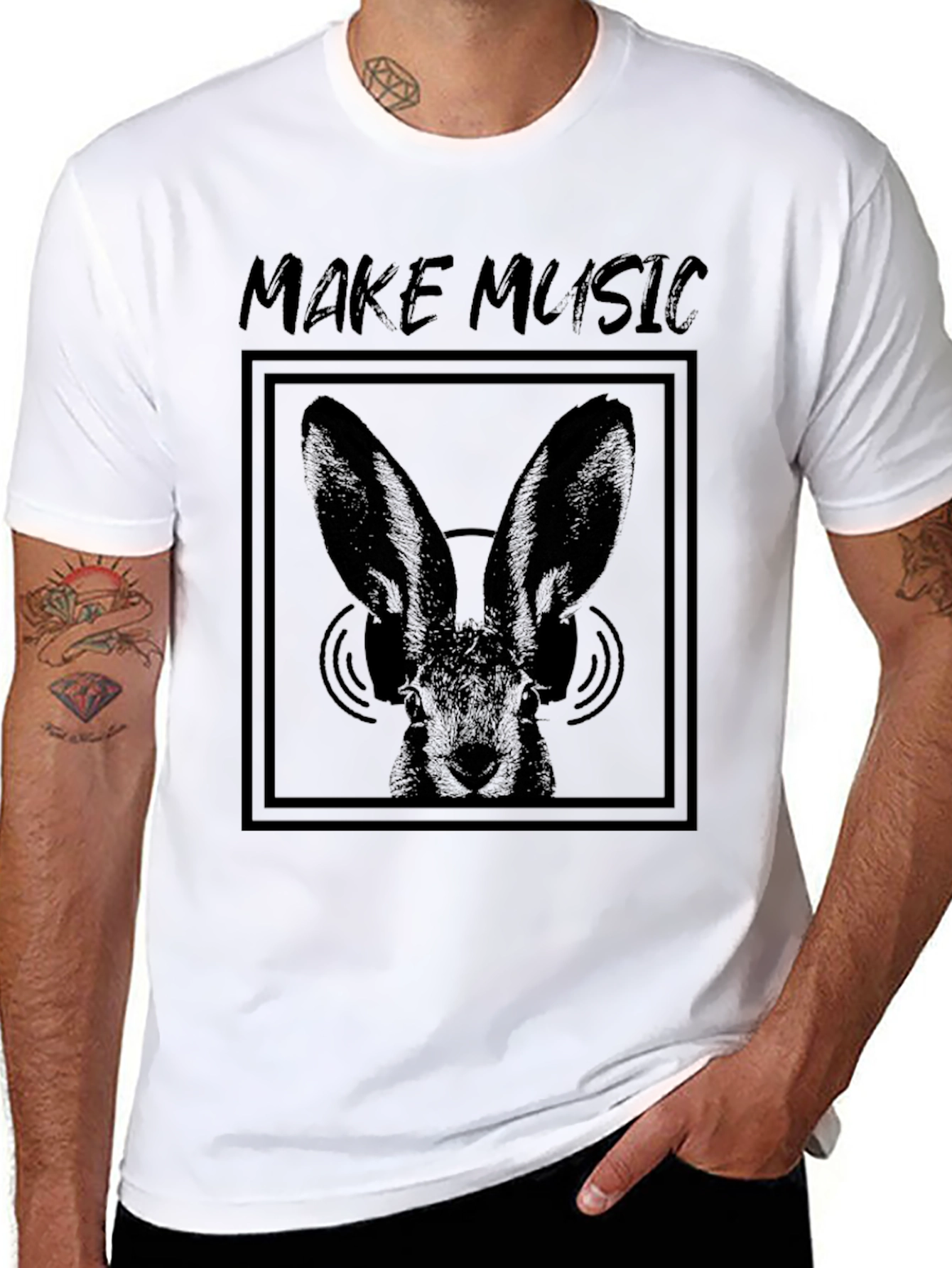 Make Music Bunny Graphic Tee - Black