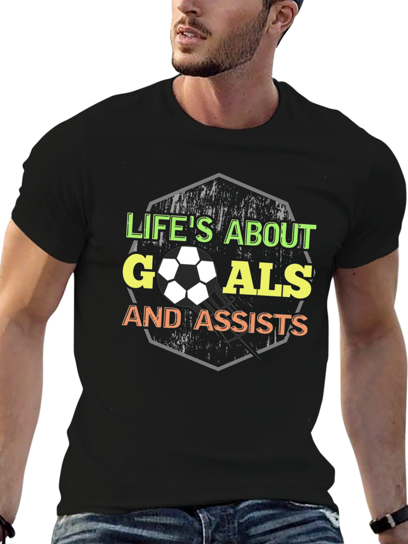 Lifes About Goals Soccer Graphic Tee
