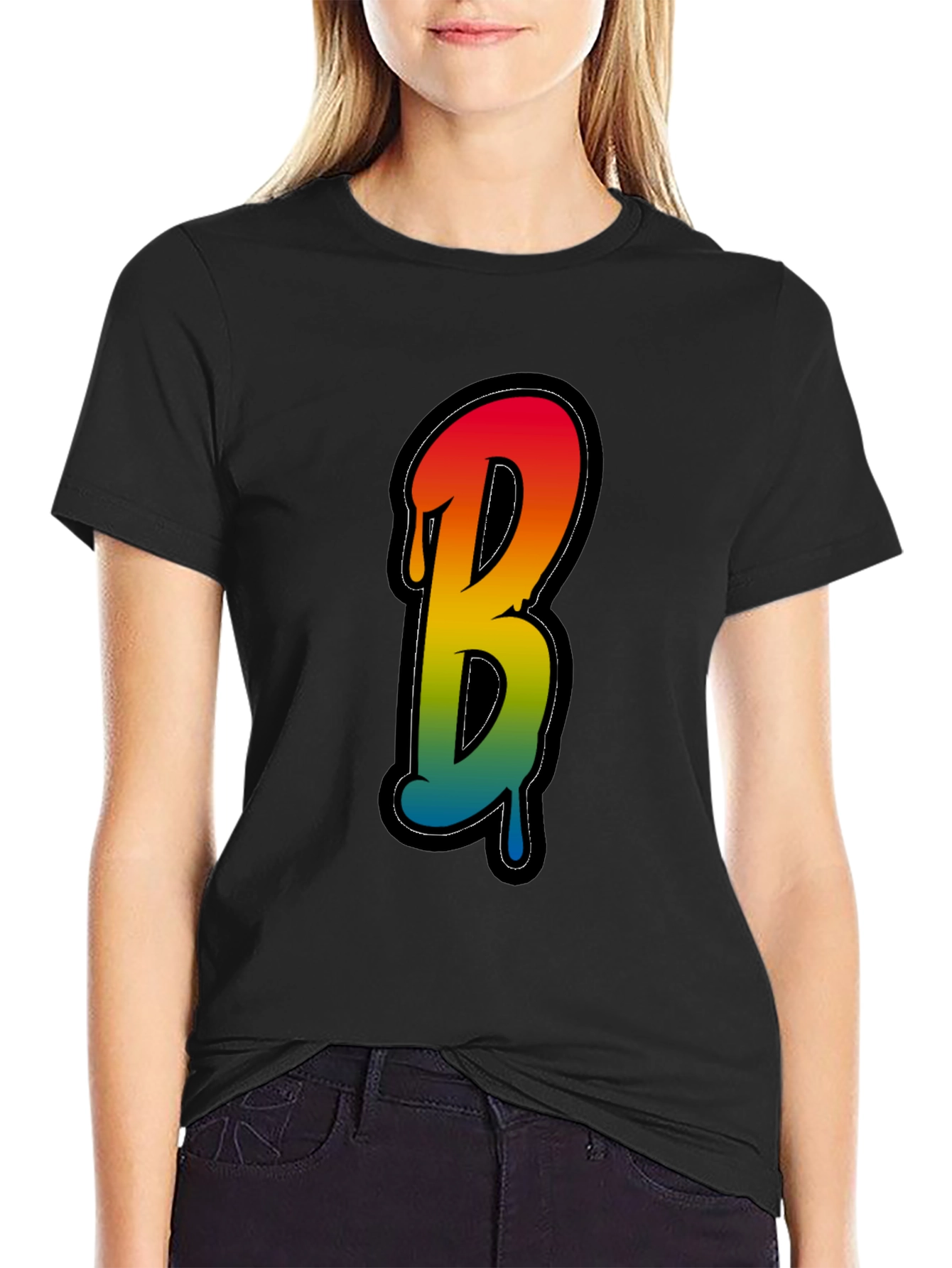 Letter B Drip Graphic Tee - Black