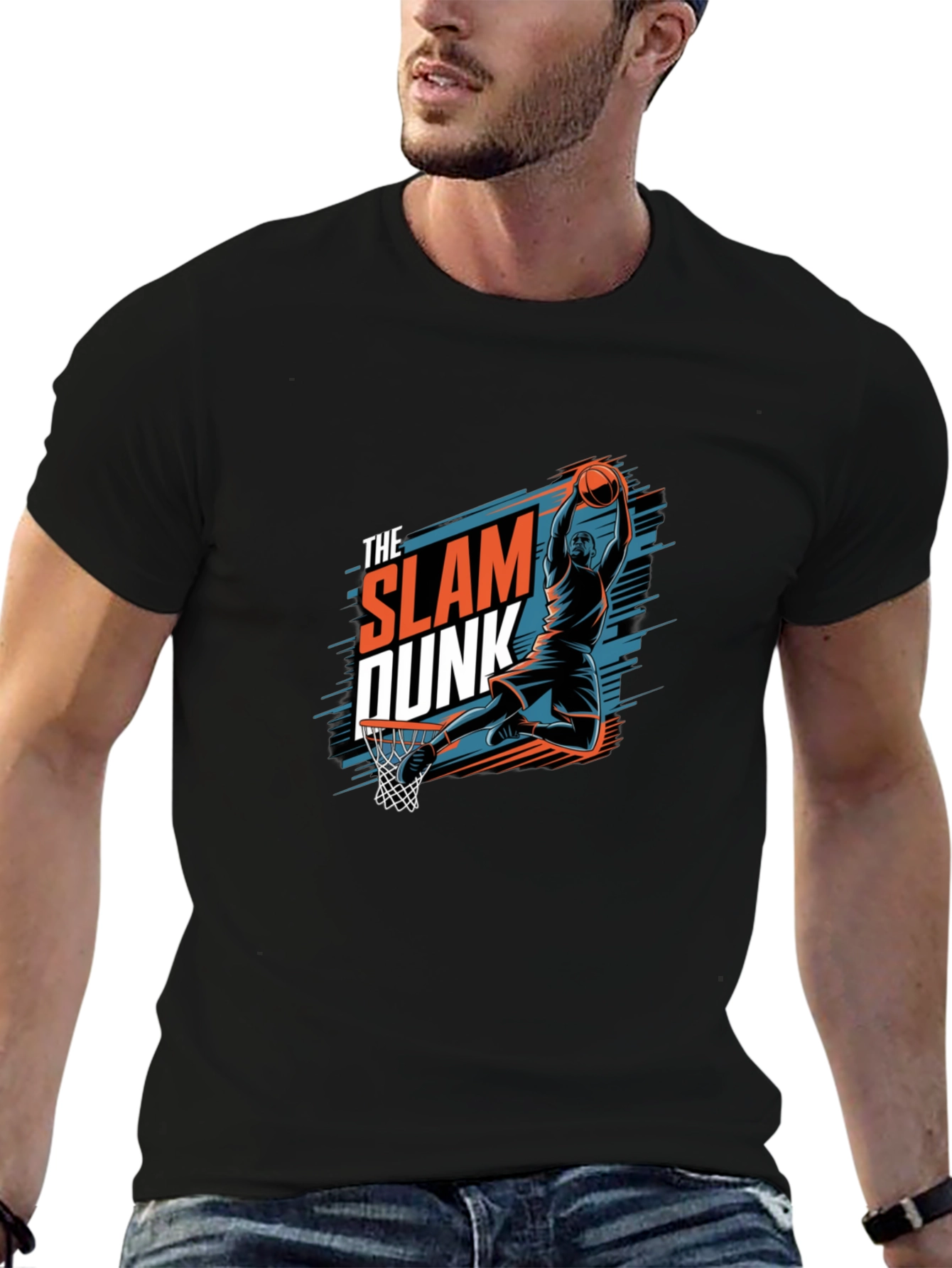 Slam Dunk Graphic Tee - Black Cotton Basketball T-Shirt