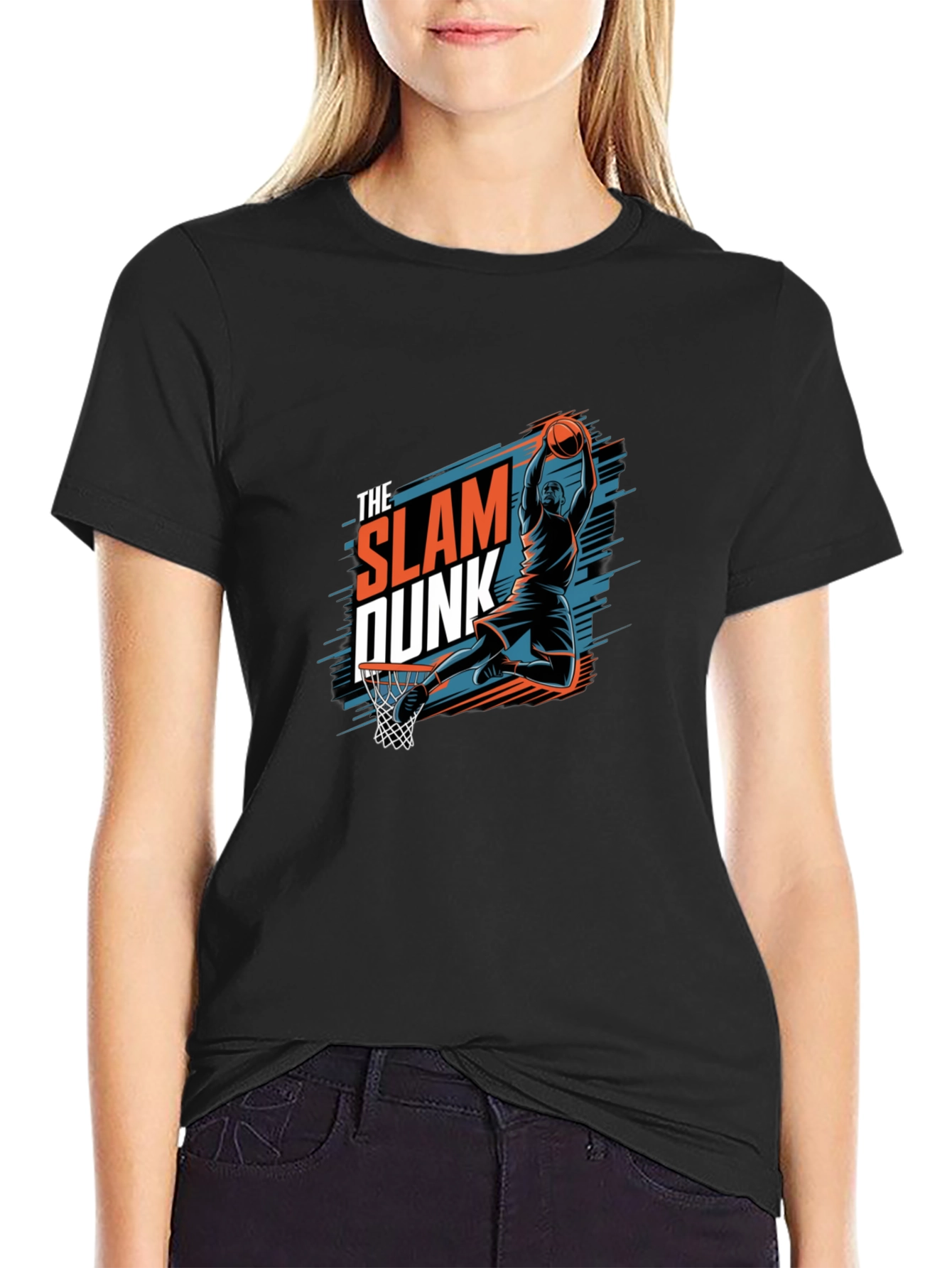 Slam Dunk Graphic Tee - Black Cotton Basketball T-Shirt