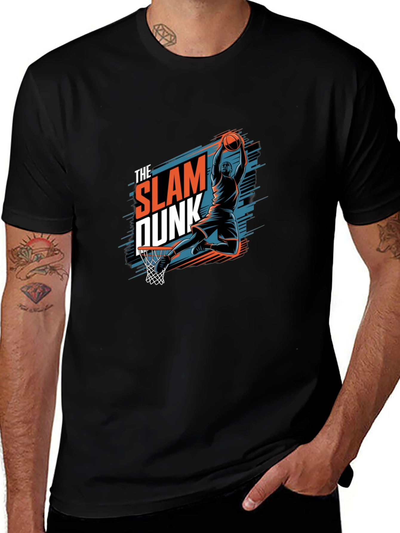 Slam Dunk Graphic Tee - Black Cotton Basketball T-Shirt