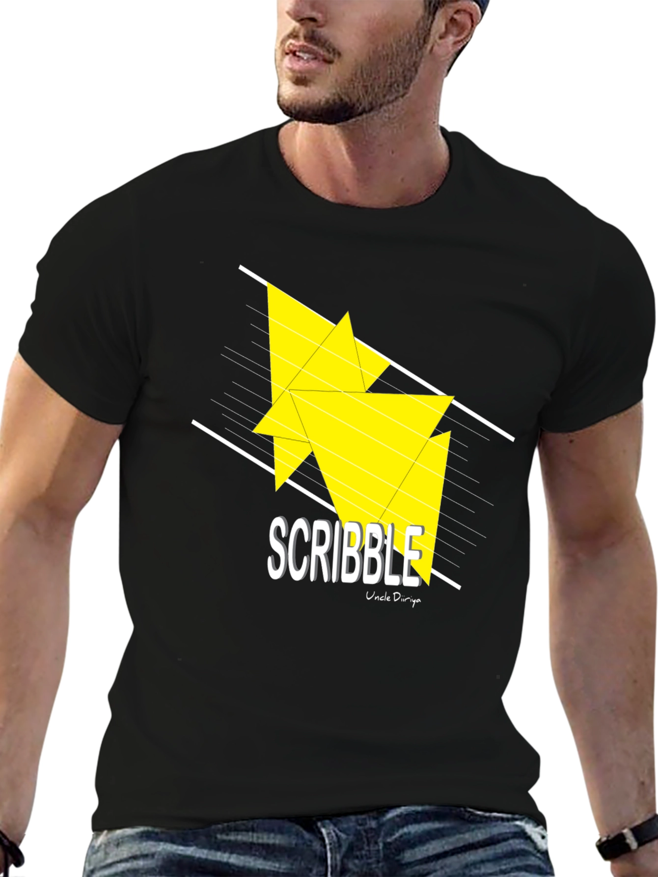 Scribble Design Black Cotton T-Shirt