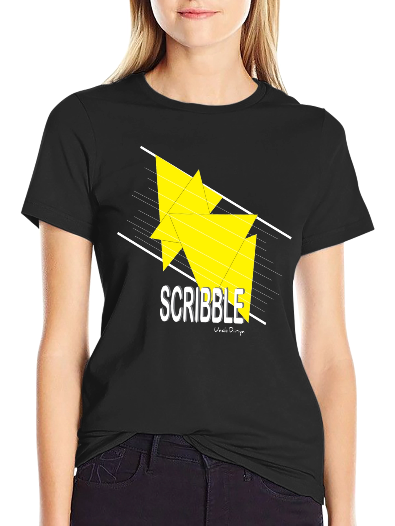 Scribble Design Black Cotton T-Shirt