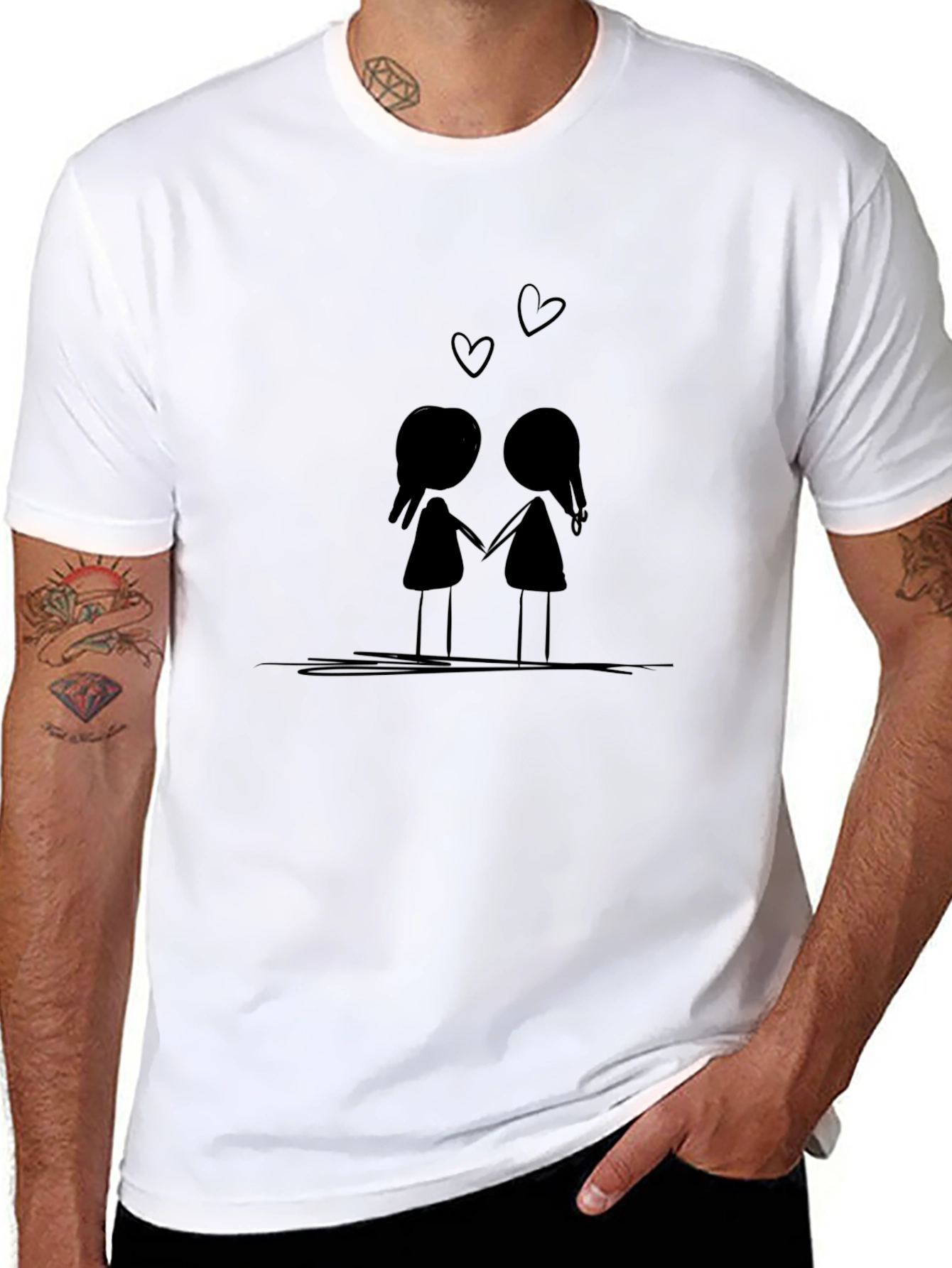 Couple Love Graphic Tee - Black Cotton T-Shirt