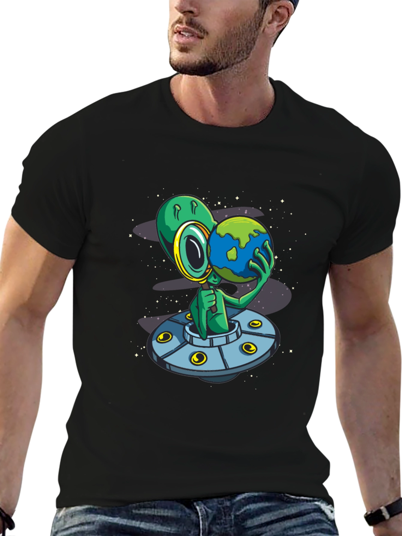 Alien UFO Earth Graphic T-Shirt