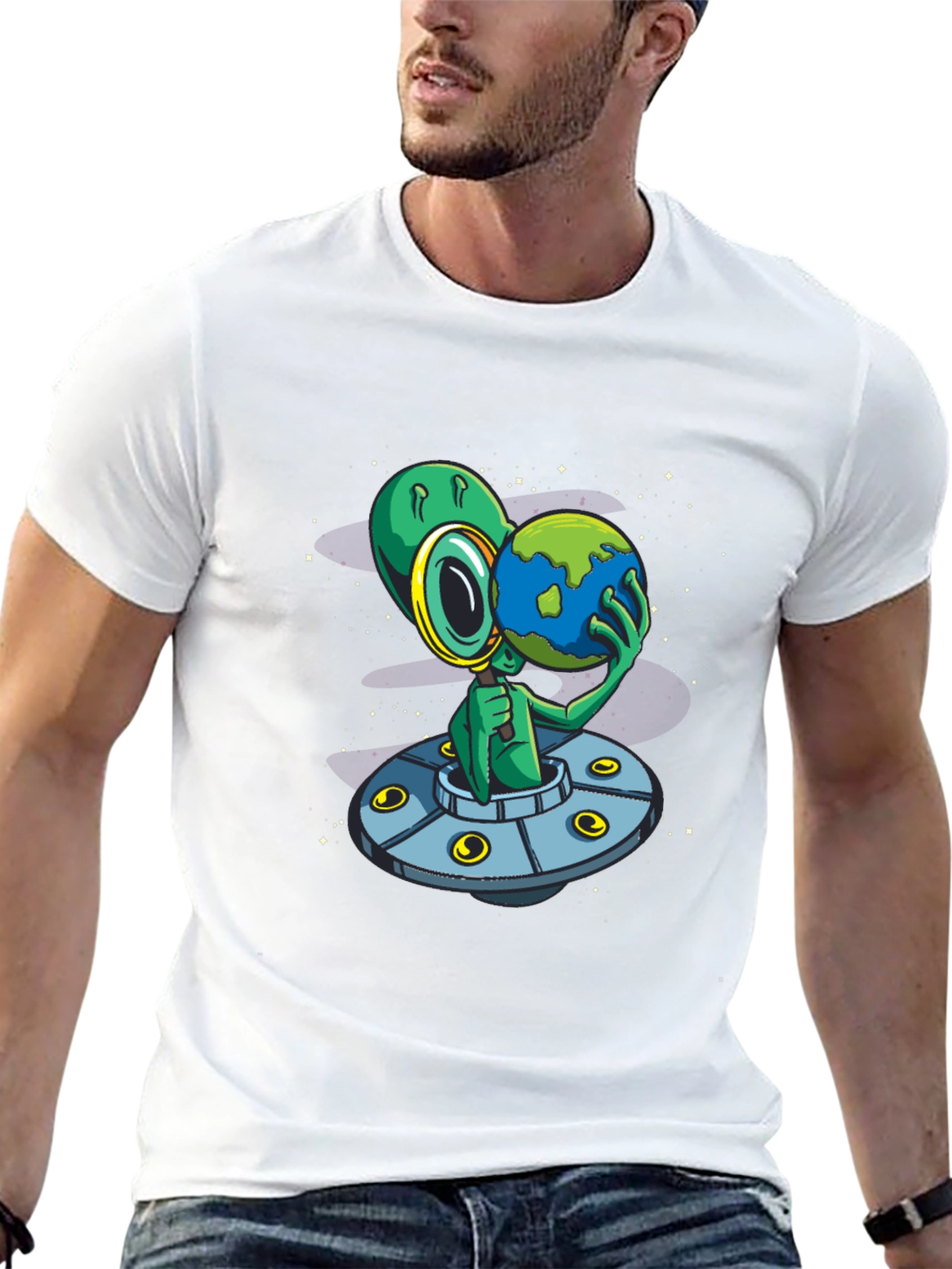 Alien UFO Earth Graphic T-Shirt
