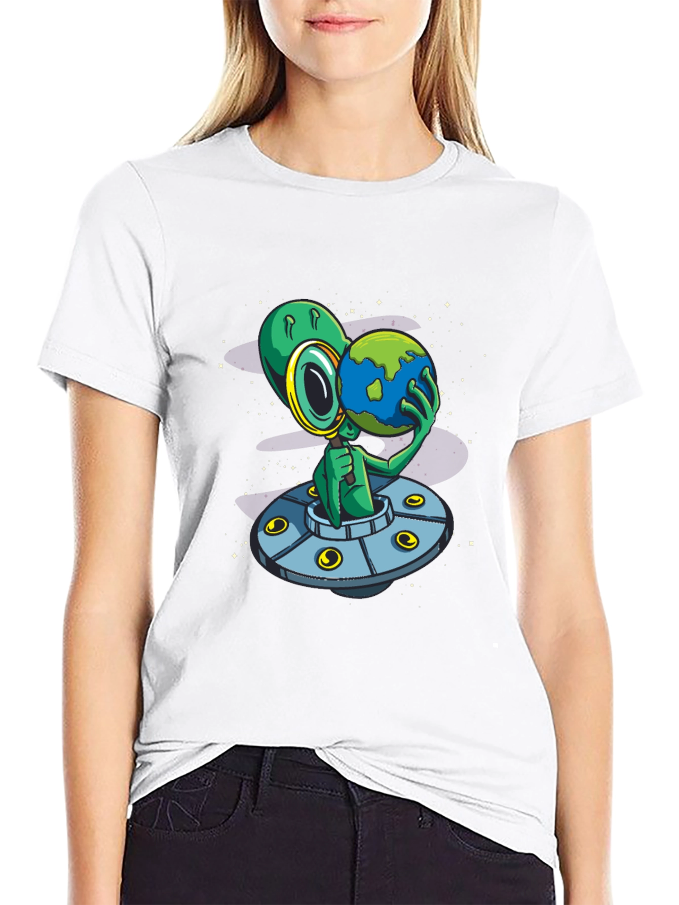 Alien UFO Earth Graphic T-Shirt