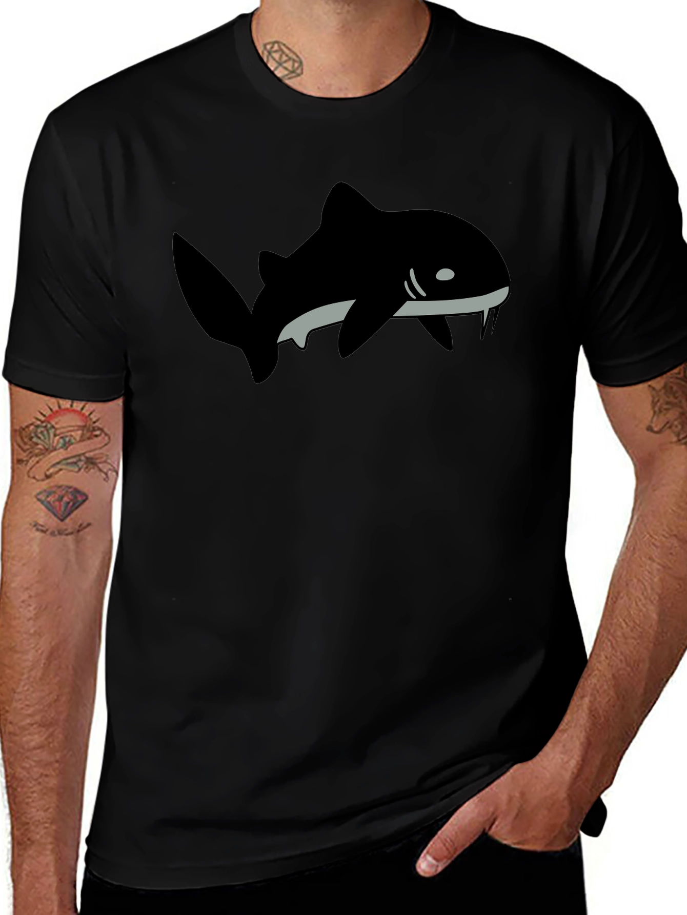 Black T-Shirt with Shark Graphic Print