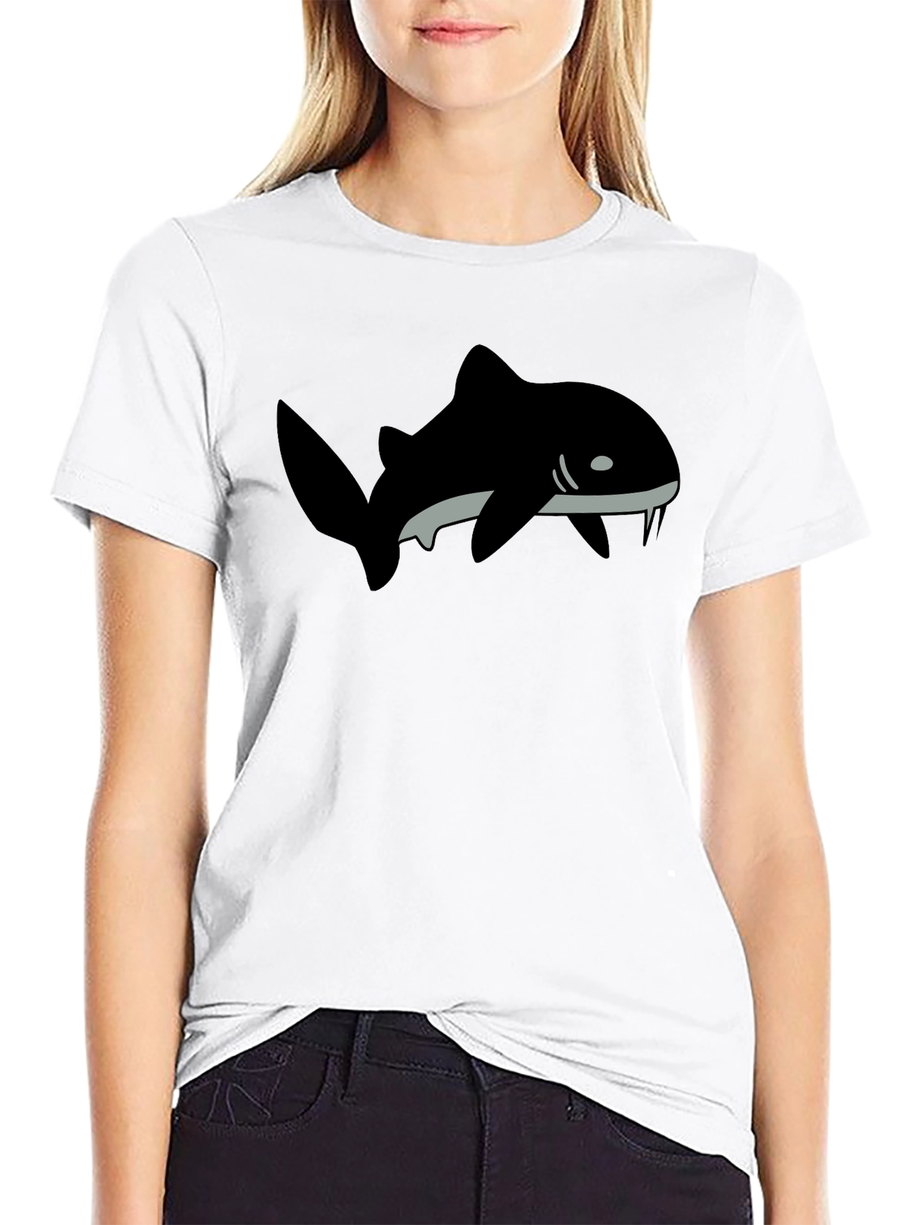 Black T-Shirt with Shark Graphic Print