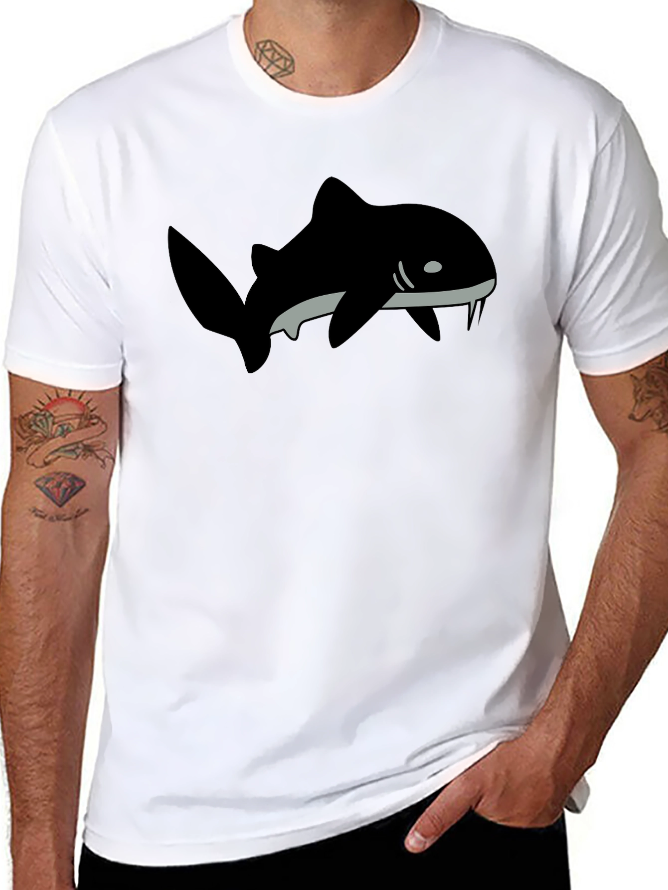 Black T-Shirt with Shark Graphic Print