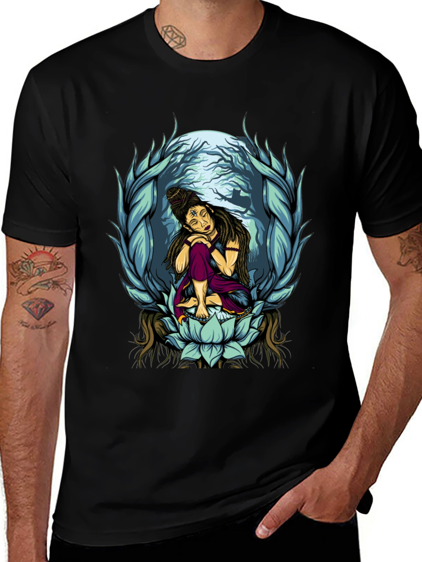 Shiva Lotus Graphic Tee - Meditative Design