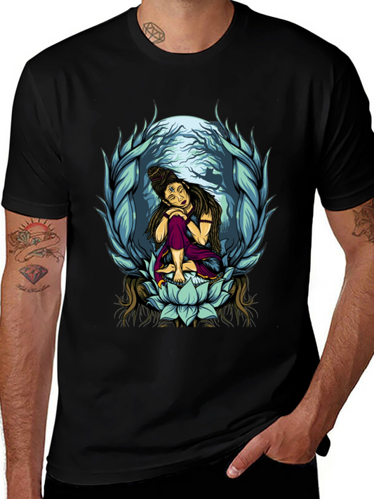 Shiva Lotus Graphic Tee - Meditative Design