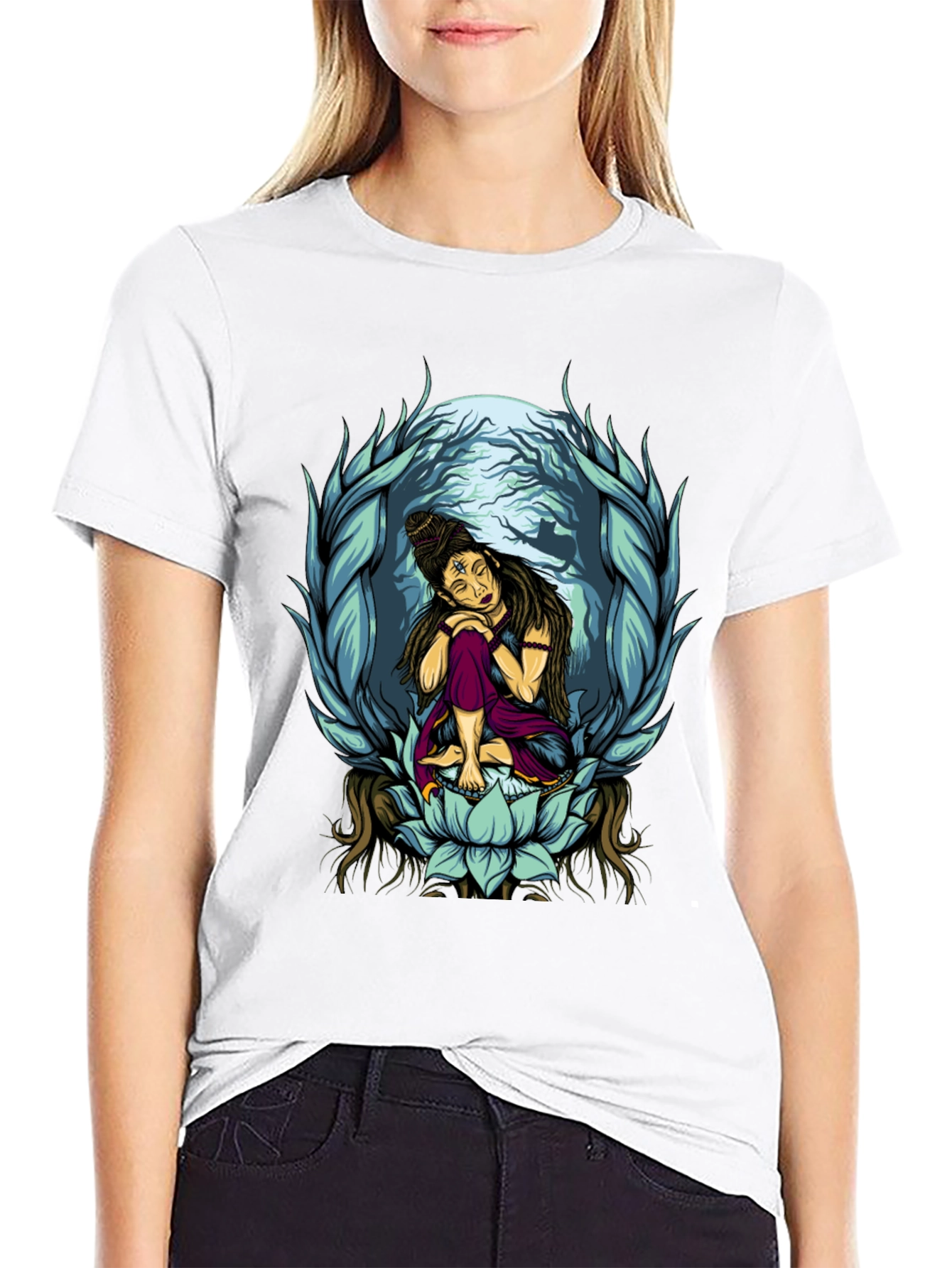 Shiva Lotus Graphic Tee - Meditative Design