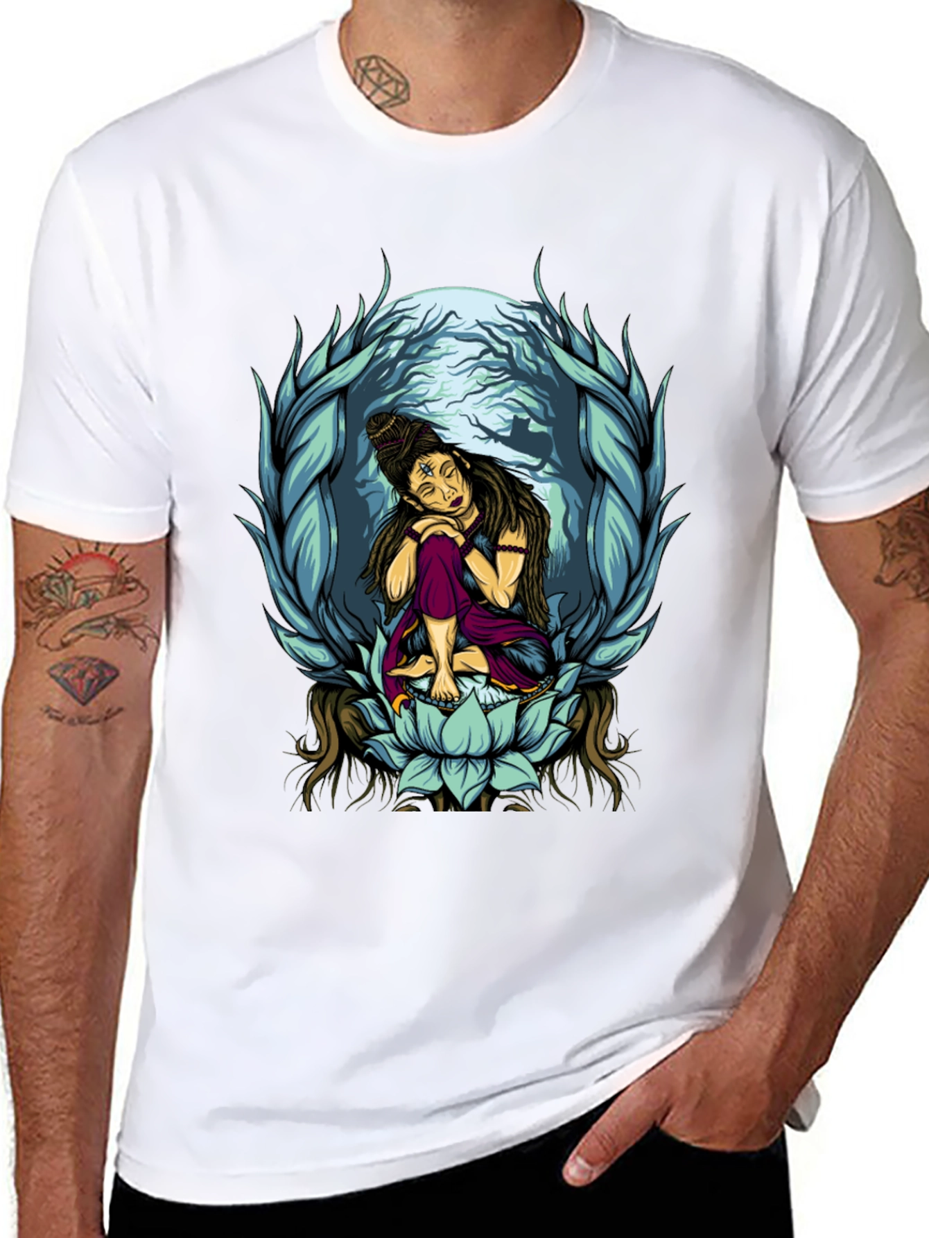 Shiva Lotus Graphic Tee - Meditative Design
