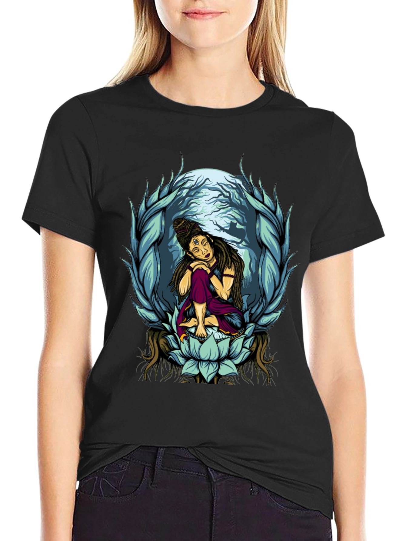 Shiva Lotus Graphic Tee - Meditative Design