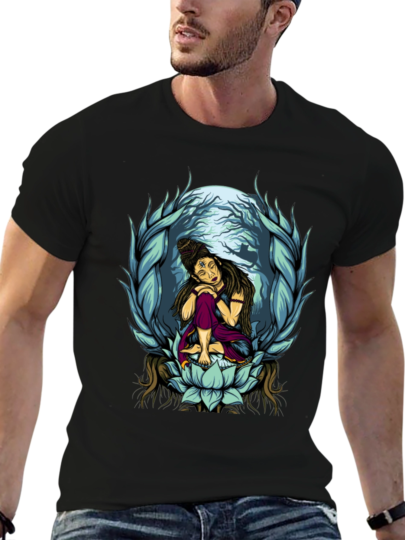 Shiva Lotus Graphic Tee - Meditative Design